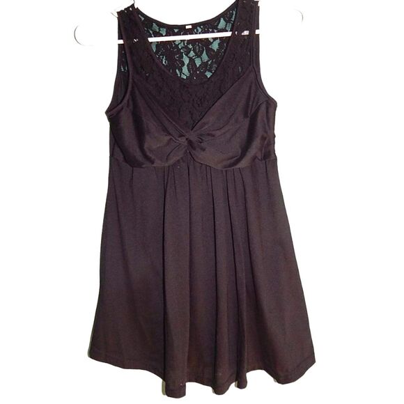 women's small plain solid black faux-knot floral lace flowy tank top - Picture 1 of 7